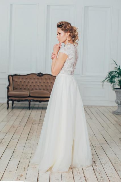 Свадебное платье Симоне. Силуэт Пышное, А-силуэт. Цвет Белый / Молочный. Вид 4