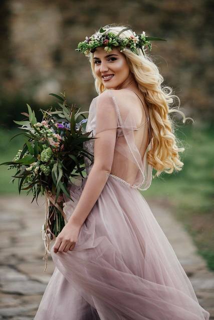 Свадебное платье Топаз. Силуэт А-силуэт. Цвет Лавандовый / Фиолетовый, оттенки Розового. Вид 5