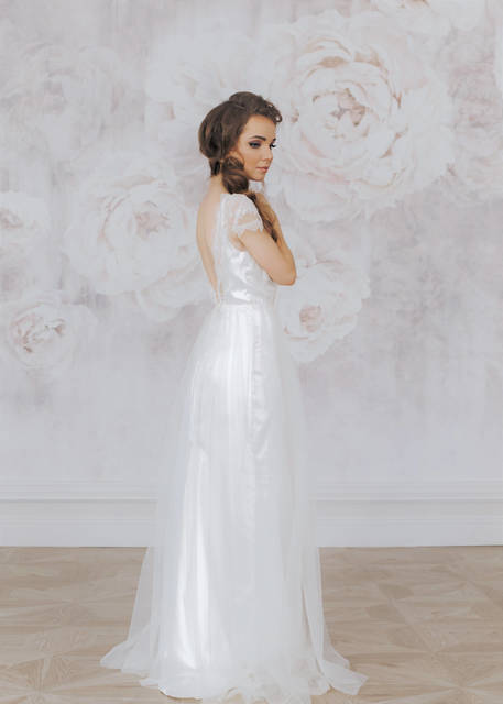 Свадебное платье Лина. Силуэт А-силуэт. Цвет Белый / Молочный. Вид 2