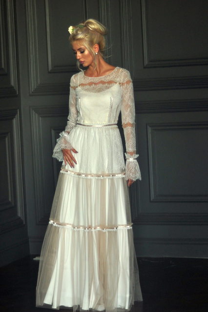 Свадебное платье Миладия. Силуэт Прямое. Цвет Белый / Молочный. Вид 2