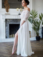 Свадебный комплект кроп-топ и юбка. Силуэт Прямое. Цвет Белый / Молочный. Вид 1