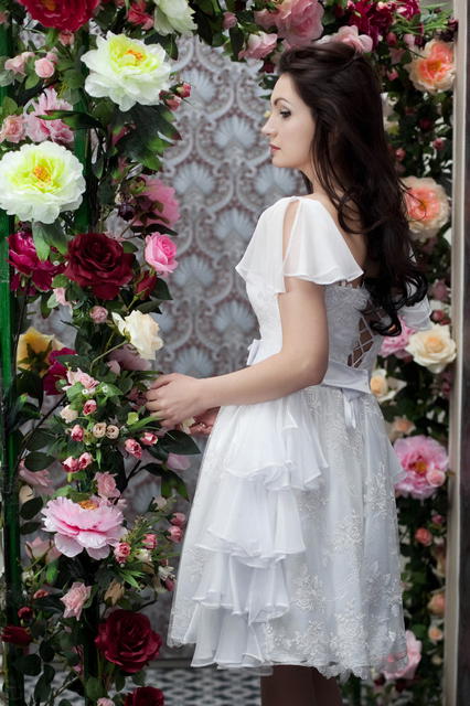 Свадебное платье 081. Силуэт А-силуэт. Цвет Белый / Молочный. Вид 2