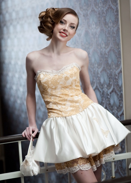 Свадебное платье 083. Силуэт А-силуэт. Цвет Белый / Молочный, Золото. Вид 5