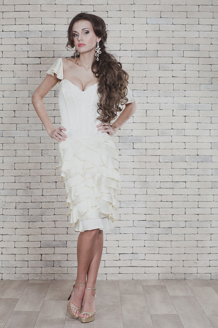 Свадебное платье 120. Силуэт Рыбка. Цвет Белый / Молочный. Вид 1