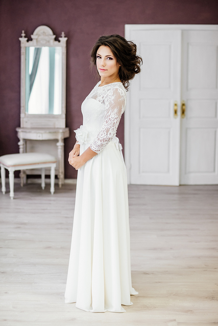 Свадебное платье Деметра. Силуэт Прямое. Цвет Белый / Молочный. Вид 2