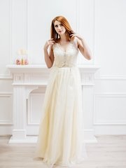 Свадебное платье Элиен. Силуэт А-силуэт. Цвет Белый / Молочный, Золото. Вид 1