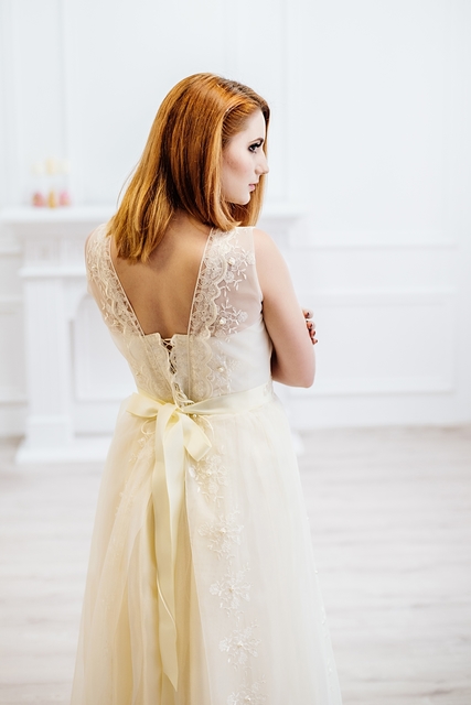 Свадебное платье Элиен. Силуэт А-силуэт. Цвет Белый / Молочный, Золото. Вид 4