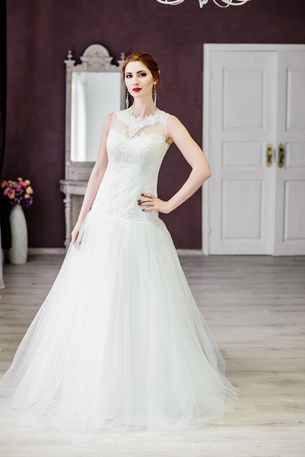 Свадебное платье Элизавет. Силуэт А-силуэт. Цвет Белый / Молочный. Вид 2