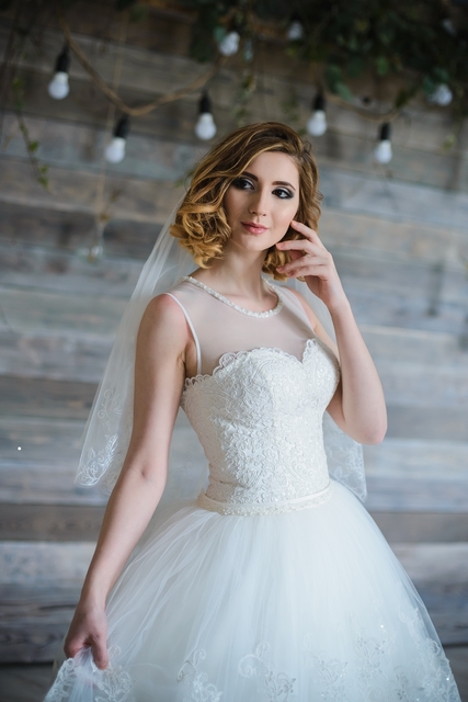 Свадебные платья U-2030315. Силуэт А-силуэт. Цвет Белый / Молочный. Вид 2