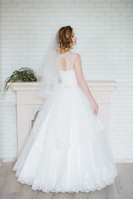 Свадебные платья U-2030315. Силуэт А-силуэт. Цвет Белый / Молочный. Вид 3