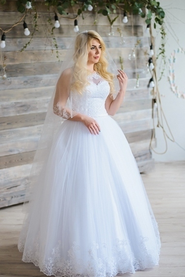Свадебное платье U-3030315. Силуэт А-силуэт. Цвет Белый / Молочный. Вид 1