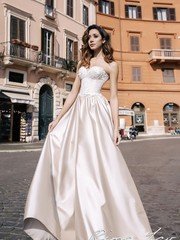 Свадебное платье Эния. Силуэт А-силуэт. Цвет Айвори / Капучино. Вид 1