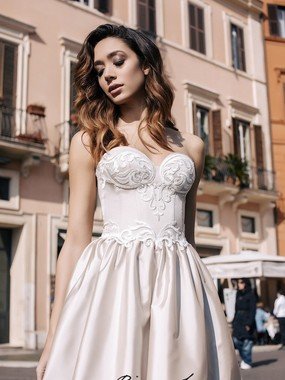 Свадебное платье Эния. Силуэт А-силуэт. Цвет Айвори / Капучино. Вид 2