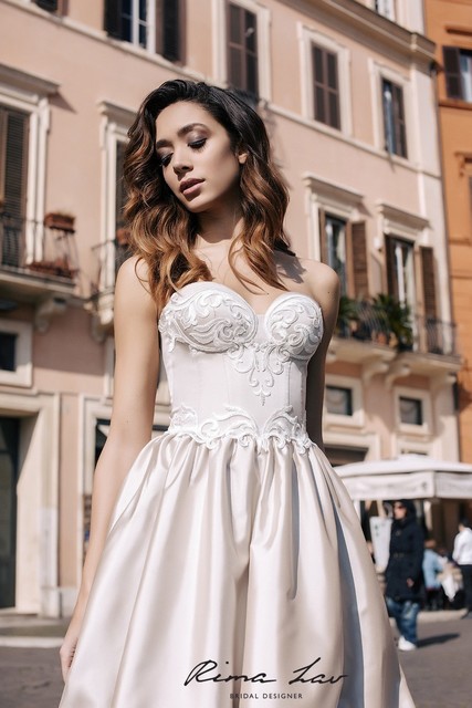 Свадебное платье Эния. Силуэт А-силуэт. Цвет Айвори / Капучино. Вид 2