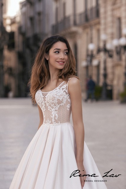 Свадебное платье Ким. Силуэт А-силуэт. Цвет Айвори / Капучино. Вид 3