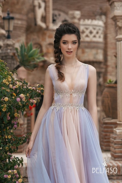 Свадебное платье Аника. Силуэт А-силуэт. Цвет Лавандовый / Фиолетовый, Персик / Оранжевый. Вид 4