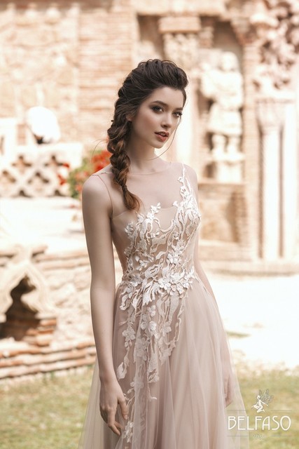 Свадебное платье Мирра. Силуэт А-силуэт. Цвет Айвори / Капучино. Вид 3