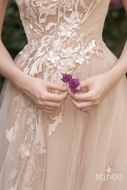 Свадебное платье Мирра. Силуэт А-силуэт. Цвет Айвори / Капучино. Вид 4