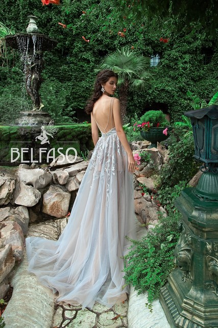 Свадебное платье Блисс. Силуэт А-силуэт. Цвет Айвори / Капучино, Голубой / Синий. Вид 2