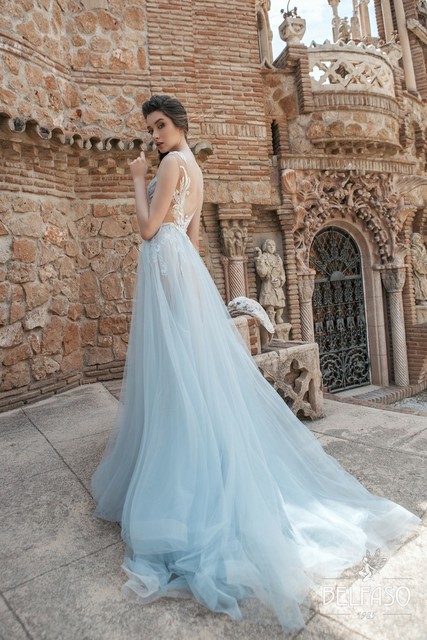 Свадебное платье Дивиана. Силуэт А-силуэт. Цвет Голубой / Синий. Вид 2