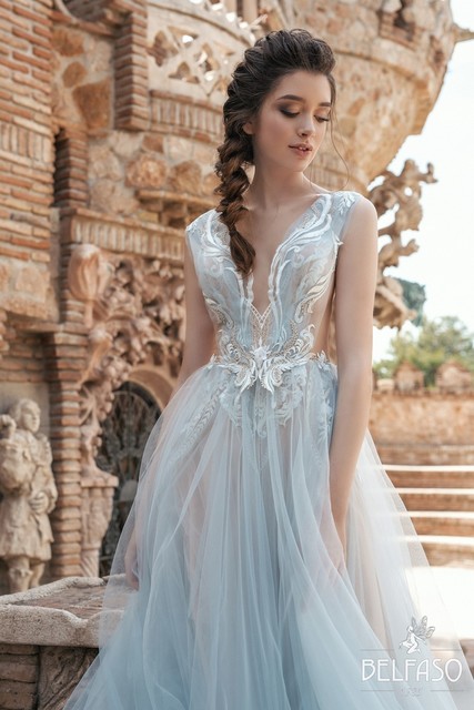 Свадебное платье Дивиана. Силуэт А-силуэт. Цвет Голубой / Синий. Вид 3