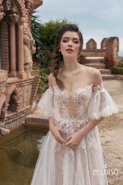 Свадебное платье Амрита. Силуэт А-силуэт. Цвет Айвори / Капучино, Белый / Молочный. Вид 3