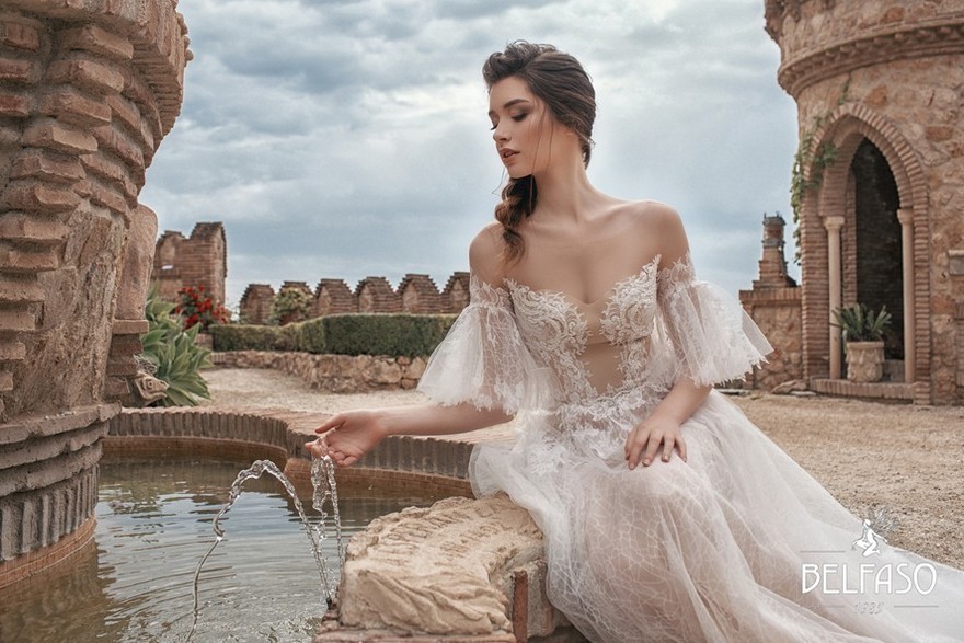 Свадебное платье Амрита. Силуэт А-силуэт. Цвет Айвори / Капучино, Белый / Молочный. Вид 4