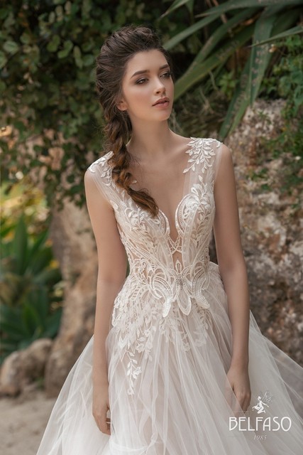 Свадебное платье Малена. Силуэт А-силуэт. Цвет Айвори / Капучино, Белый / Молочный. Вид 3