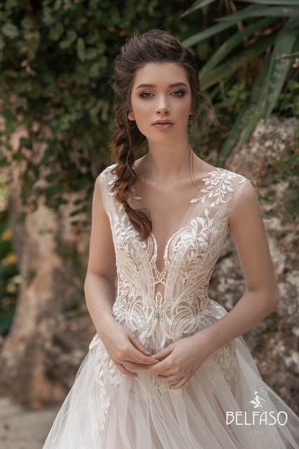 Свадебное платье Малена. Силуэт А-силуэт. Цвет Айвори / Капучино, Белый / Молочный. Вид 4