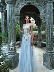 Свадебное платье Аква голубое. Силуэт А-силуэт. Цвет Голубой / Синий. Вид 1