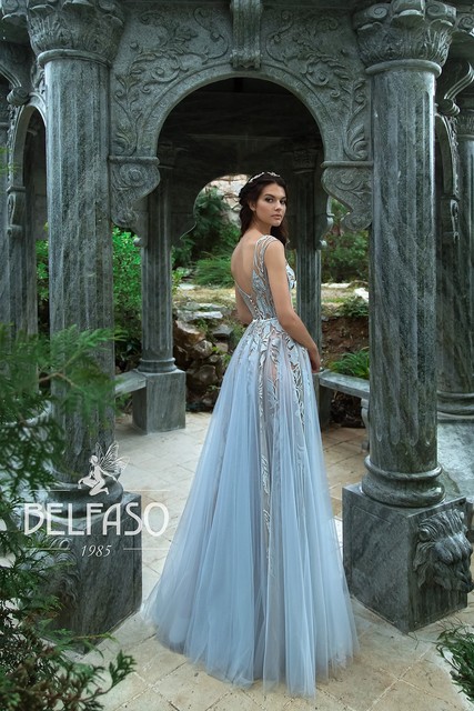 Свадебное платье Аква голубое. Силуэт А-силуэт. Цвет Голубой / Синий. Вид 2