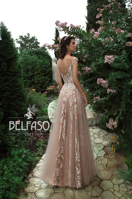 Свадебное платье Аква голубое. Силуэт А-силуэт. Цвет Голубой / Синий. Вид 4