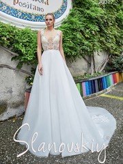 Свадебное платье 20017. Силуэт А-силуэт. Цвет Белый / Молочный. Вид 1