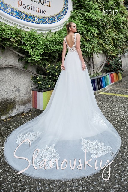 Свадебное платье 20017. Силуэт А-силуэт. Цвет Белый / Молочный. Вид 2