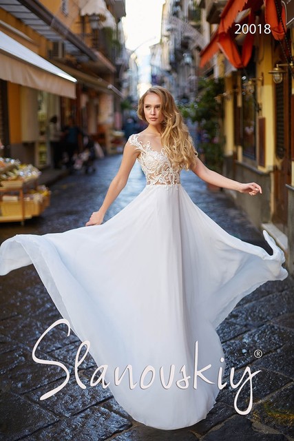 Свадебное платье 20018. Силуэт А-силуэт. Цвет Белый / Молочный. Вид 3