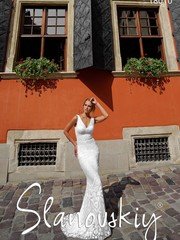 Свадебное платье 18010. Силуэт Рыбка. Цвет Белый / Молочный. Вид 1