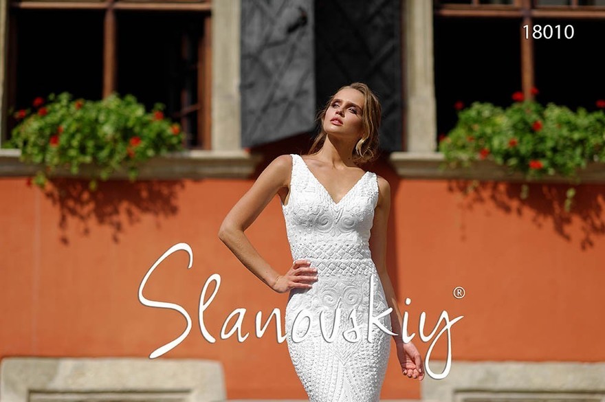 Свадебное платье 18010. Силуэт Рыбка. Цвет Белый / Молочный. Вид 3