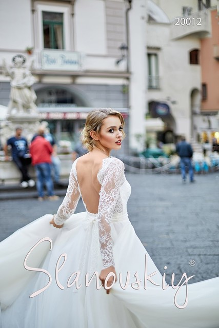 Свадебное платье 20012. Силуэт А-силуэт. Цвет Белый / Молочный. Вид 3