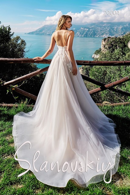 Свадебное платье 20004. Силуэт А-силуэт. Цвет Айвори / Капучино. Вид 2