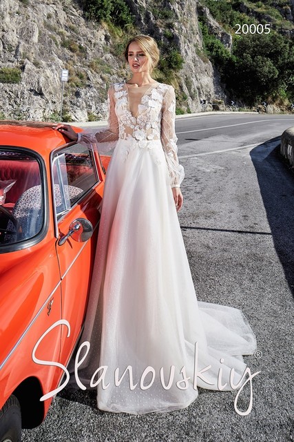Свадебное платье 20005. Силуэт А-силуэт. Цвет Белый / Молочный. Вид 3