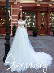 Свадебное платье 21013. Силуэт А-силуэт. Цвет Белый / Молочный. Вид 1