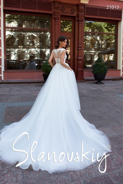 Свадебное платье 21013. Силуэт А-силуэт. Цвет Белый / Молочный. Вид 2