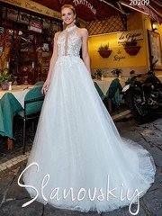 Свадебное платье 20209. Силуэт А-силуэт. Цвет Белый / Молочный. Вид 1