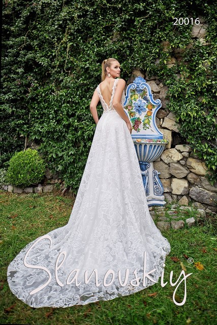 Свадебное платье 20016. Силуэт А-силуэт. Цвет Белый / Молочный. Вид 2