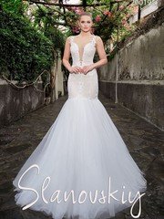 Свадебное платье 20019. Силуэт Рыбка. Цвет Белый / Молочный. Вид 1