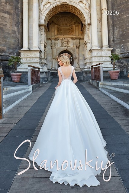 Свадебное платье 20206. Силуэт А-силуэт. Цвет Белый / Молочный. Вид 3