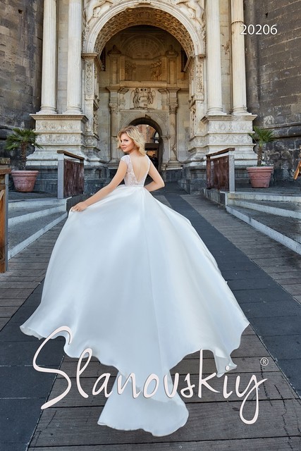 Свадебное платье 20206. Силуэт А-силуэт. Цвет Белый / Молочный. Вид 4