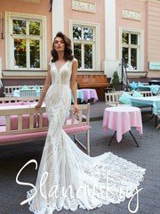 Свадебное платье 21015. Силуэт Рыбка. Цвет Белый / Молочный. Вид 1