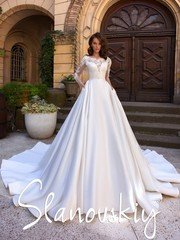 Свадебное платье 21006. Силуэт А-силуэт. Цвет Белый / Молочный. Вид 1