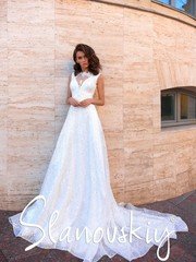 Свадебное платье 21003. Силуэт А-силуэт. Цвет Белый / Молочный. Вид 1